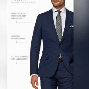 SUITSUPPLY Sienna Navy Blue Vitale Barberis Canonico Pure Wool Blazer 46R